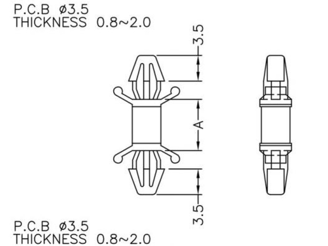 【TSDAI022PK-W0】基板用ワンタッチスペーサーの高さ2.20mm 寸法図