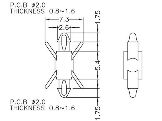 【TSDCO054PK-W0】基板用ワンタッチスペーサーの高さ5.40mm 寸法図