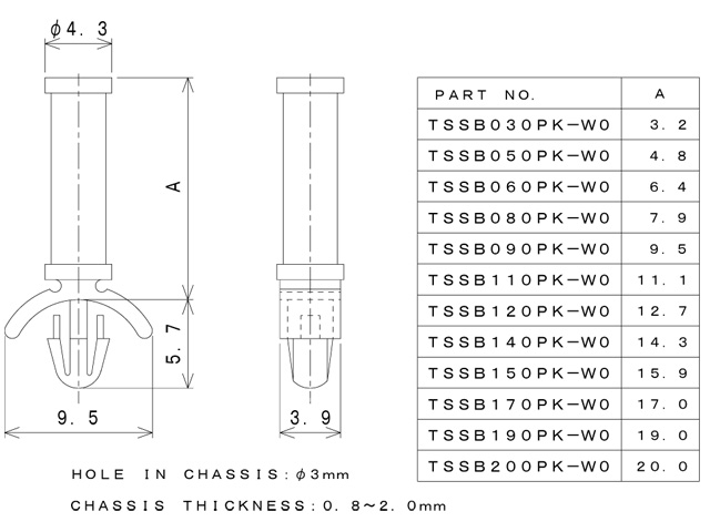 【TSSB060PK-W0】基板反り防止用スペーサーの高さ6.00mm 寸法図